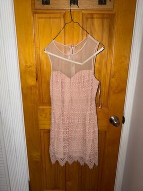 Juicy Couture Blush Pink Lace Midi Dress with Sheer Yoke